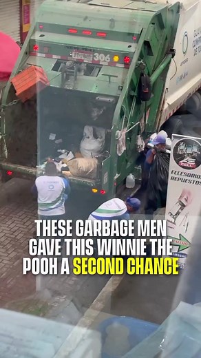 Not them saving Winnie the Pooh from the trash 🥺 The garbage collectors in Guayaquil found this little Winnie the Pooh thrown out with the rubbish. Instead of crushing him, they pulled him out and put him to the back of their truck so he could ride along. (Sidney Stefanny Naranjo Noblecilla via ViralHog) #wholesome #pubity #foryoupage