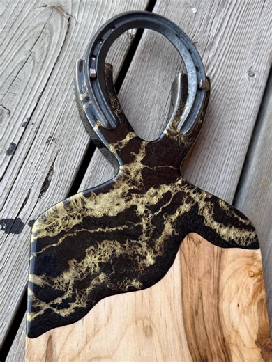 Ambrosia Maple Serving Board With Epoxy and Horseshoe Handle - Etsy