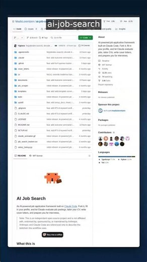 12K+ Stars • AI Tools | ai-job-search — Auto CV & Cover Letters #shorts