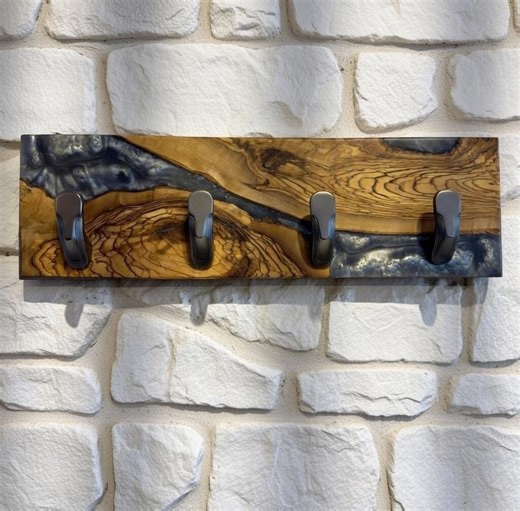 Olive Wood Epoxy Coat Rack – Handmade Rustic Entryway Wall Hanger Hooks - Etsy