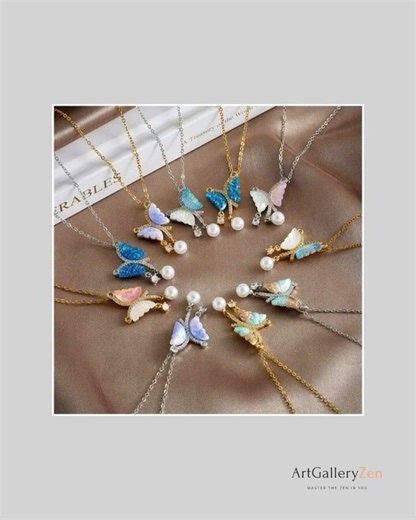 Chic CZ Inlaid Gradient Butterfly Pearl Pendant Cable Chain Necklace