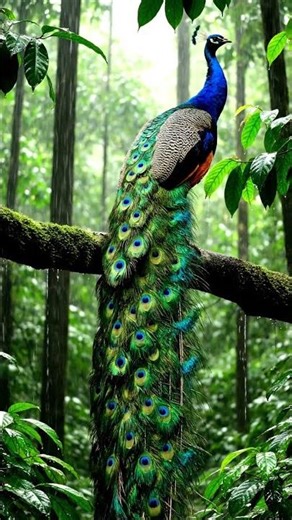 Green Jawa Peacock Calling in the Rain | Relaxing Nature Sounds 🌧️🦚