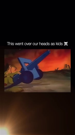Grown-up Reels on Instagram: "A charming fact about childhood war-era cartoons: In classic World War II–era animations, there was a well-known gag where a character would “feed” a cannon bullets as if it were a living creature, making it fire again. This wasn’t just silly humor—it was a clever way to turn instruments of war into something playful and harmless. The truly beautiful part is how animators used exaggeration, imagination, and comedy to soften the harshness of war for children, replaci