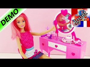 Commode Barbie pour se coiffer et se maquiller avec miroir et accessoires | Table de maquillage...