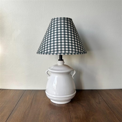 1950s White Ceramic Ginger Jar Table Lamp Green Gingham Shade - Etsy