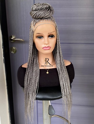 Grey Salt and Pepper Braided Wig: Full Lace Box Braids - Etsy