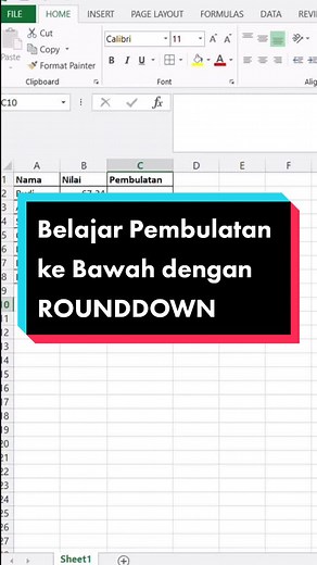 Belajar Pembulatan ke Bawah dengan ROUNDDOWN #samasamabelajar #belajarexcel #microsoft #tutorials #excel #learningexcel