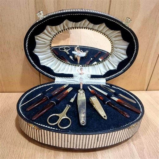 1950s Thorens Swiss Musical Manicure Box Silver Striped Outer White Lining Ballerina Music Box Manicure Set RARE - Etsy