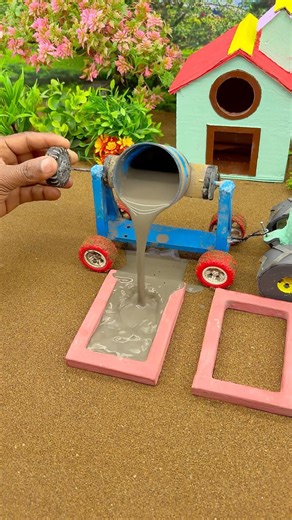 🚧 Tiny Construction Machine | Cement Pillar Build #shortsyoutube