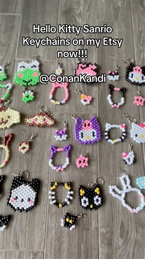 Kandi Hello Kitty Keychains avaliable on my Etsy now!! | #hellokitty #sanrio #fyp #kandi #keychain |