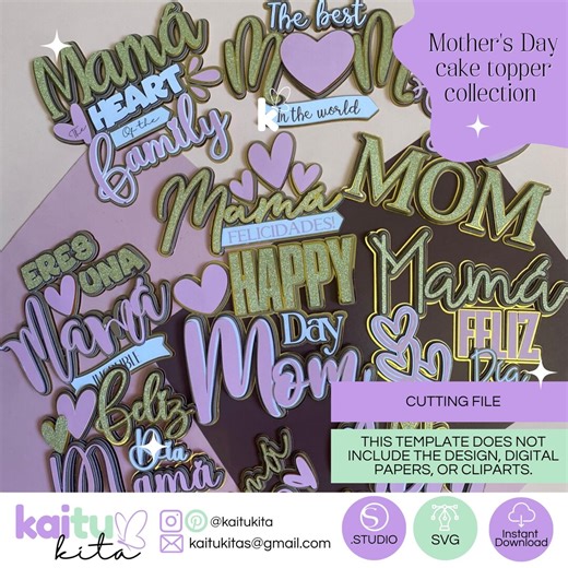 Mother's Day Cake Topper Collection, 10 Topper Templates for Cutting, Digital Template for Cameo and Cricut. Cake Decorating Template - Etsy