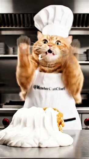 Chef Cat's Waffle Tower CRASHES! 💥#catchef catchef #shortsfeed #funnycats