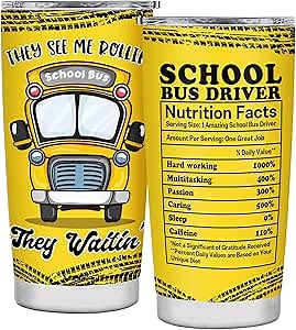 Bus Driver Appreciation Gifts - Stainless Steel Insulated 20OZ Tumbler Mug with Lid for Men, Women & Retired Drivers - Back to School Gift for Kids