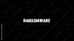 Ransomware Attack glitch text. Anaglyph 3D effect. Technological retro background. Hacker application, Ransomeware, virus concept. Computer program, cyber security, TV channel screen