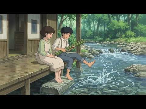 Relaxing Spring Watermill Cottage 🌿 Waterfall Sounds & Bamboo Cooking | Ghibli Inspired Ambience
