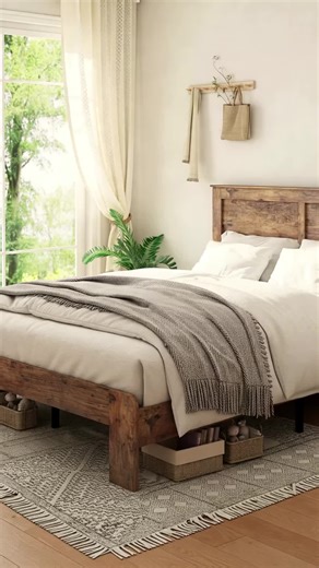 Sturdy Dark Brown Wooden Platform Bed Frame