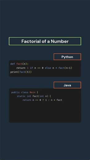 Python vs Java: Factorial Logic Battle🐍!#python #javaprogramming #short