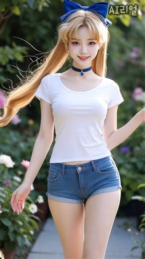 AI Lookbook | Sailor Moon Chic Denim Shorts Fashion Walk