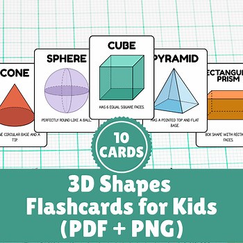 Printable Geometry Flashcards: 3D Shapes Learning Cards for Kids