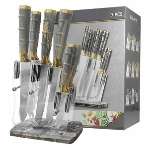 Kitchen Knife Set, 7PCS Kitchen Knives Set High Carbon Stainless Steel Sharp Knife, Knives Set for Kitchen with Ergonomic Handle-Grey