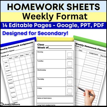 Editable Weekly Homework Sheet Template Student Assignment Tracker Slides