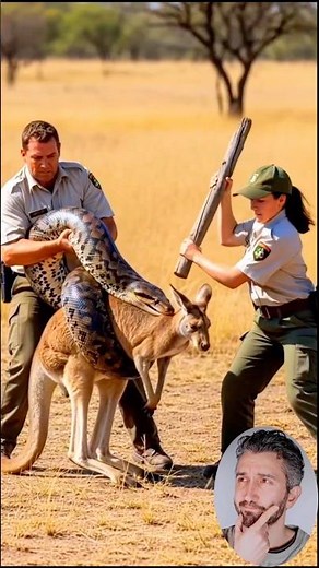Unbelievable Rescue! 🦘 Rangers Save Kangaroo from Giant Python Attack 🐍 #shorts #funnyanimals