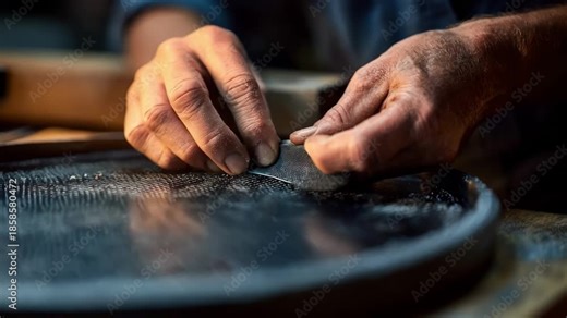 Closeup of hands applying epoxy to restore a scratched Teflon nonstick surface on cookware highlighting meticulous repair techniques.