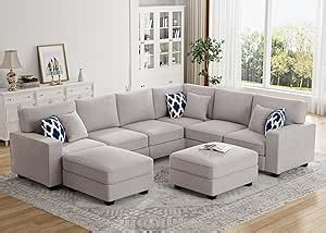 Legend Vansen Modular Sectional Sofa U Shaped Couch with Ottoman Modern Reversible Corner Sectional Couch for Living Room (Light Grey, U Shaped Sofa-3)
