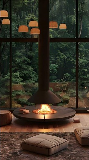 Winter Cabin Ambience: Cozy Forest Fireplace with Soft Snow Fall