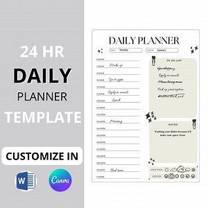 24 Hour Daily Planner, EDITABLE Template, Hourly Planner, to Do List Printable, Daily Schedule, Work Pay Planner, Tracker, Word, Docs - Etsy Australia