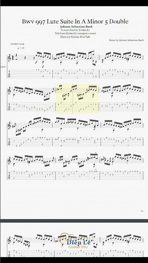 BWV 997 Lute Suite In A Minor 5 Double (J.S.Bach) Classical Guitar Arrangement