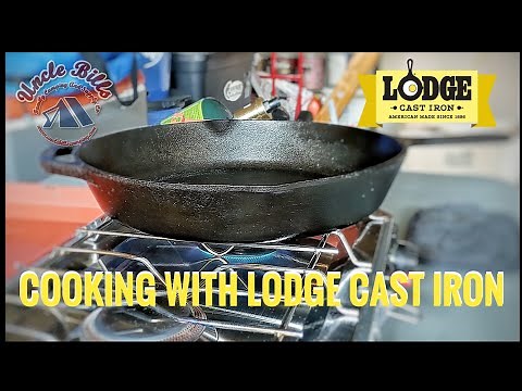 cooking on the camp stove with cast iron