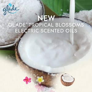 137K views · 106 reactions | Experience Glade Electric Scented Oils and ﬁll your home with beautiful scents of monoi blossoms and coconut milk. NEW Glade Tropical blossoms Scented Oil. Feel the power of advanced ceramic heating technology to long lasting authentic fragrances into your space. | Glade | Facebook