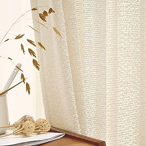 Designer Knit Mesh Curtains,108-inch Long Natural Curtains, Premium Farmhouse Drapes for Living Room Bedroom, Heavyweight Cashmere Cream Drapes,Set of 2 Panels (W50 x L108, Natural)