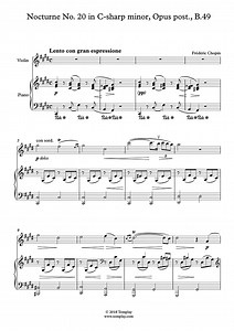 Nocturno n.º 20 en do sostenido menor, Opus post., B.49 (Chopin) - Partitura Violín