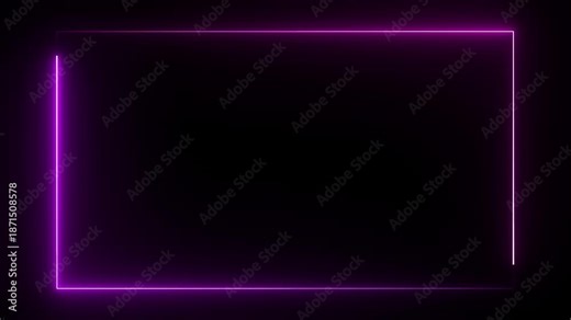 Pink and Purple neon frame animation, glowing light border, bright rectangular neon outline, soft electric shine edge, clean alpha background, minimal light box effect, futuristic neon border loop. 4k