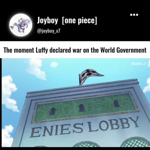 Joyboy on Instagram: "🧭 The situation The Straw Hats have invaded Enies Lobby, the World Government’s stronghold, to rescue Nico Robin. Robin has been captured and is being taken through the Gates of Justice by CP9 under Spandam’s authority. At this point, Robin believes she doesn’t deserve to live and thinks her existence only brings danger to others. 🗣️ Luffy’s declaration On the bridge between the Tower of Justice and Enies Lobby, Monkey D. Luffy stands facing the symbol of the World Govern