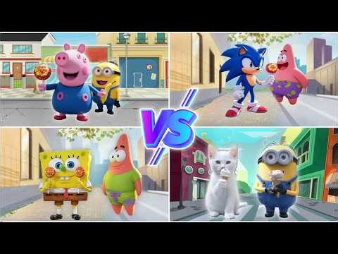 PEPPA PIG WORM 🐷 vs SONIC EXE 😱 vs SPONGEBOB & PATRICK WORM 🧽 vs MINION & CAT 🐱 | Tiles Hop EDM Rush