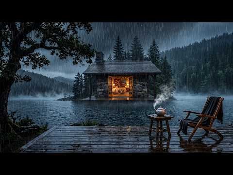 Night Rain Sounds for Sleeping 🌧️ Cozy Lake Cabin Rain | 12 Hours Deep Sleep Ambience