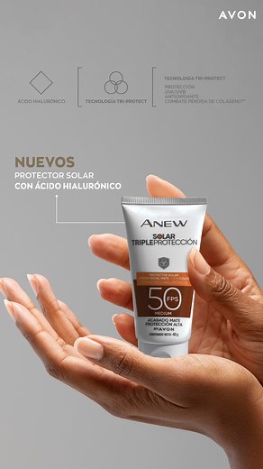 🌞🌿 ¡Presentamos el nuevo bloqueador solar con color Anew de Avon con ácido hialurónico . ​ ✅Efecto mate ​ ✅Tecnología triple protección de rayos UVA/UVB.​ ✅ Sin parabenos ni sulfatos, porque en Avon nos preocupamos por tu bienestar y el cuidado del planeta. 🌍💚​ Recordá que el bloqueador solar es esencial en todas las estaciones, ¡no solo en verano! 💁‍♀️​ #Avon #Anew #BloqueadorSolar #TecnologíaTripleProtección #CuidadoDeLaPiel #ProtecciónSolar #PielRadiante | AVON Costa Rica