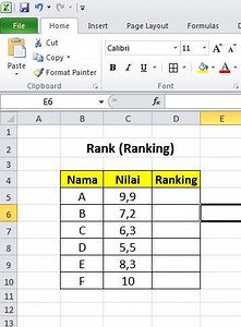 Membuat Ranking Menggunakan Rumus Rank Pada Excel 2010