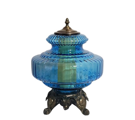 Vintage Hurricane Lamp Mid Century Modern Blue Table Night Light - 16" Tall - Rewired - Etsy