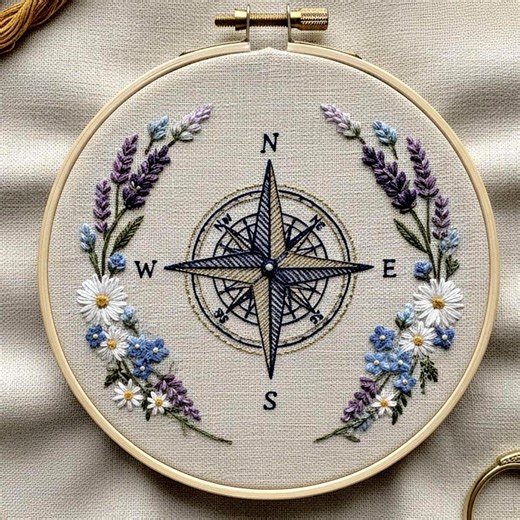 Floral Compass Rose Hand Embroidery Pattern – PDF - Etsy