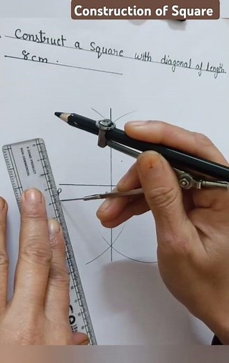Construct square whose diagonal 8cm|Class-8th #maths #construction #square #class