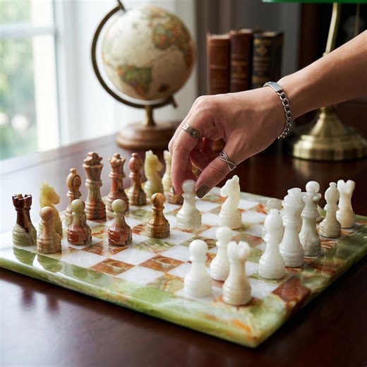 Onyx Green Marble Chess Set Handmade Stone Board With Chess Pieces - Etsy