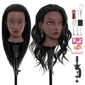 20" Mannequin Head Human Hair,100% Real Hair Mannequin Head,Cosmetology Mannequin Doll Head for Practice Braiding Hairstyling with Table Clamp&Braiding Set