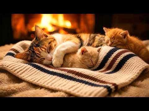 Romantic Cat in Fireplace | Cozy Fireplace for Sleep & Focus | 10 Hours
