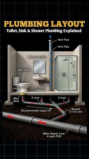 Bathroom Plumbing Layout Explained | Toilet, Sink & Shower Drainage System | Plumbing Vent Pipe