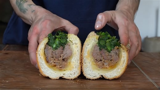 Making a classic Philly roast pork sandwich