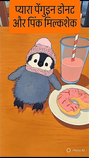 Cute Penguin with Donut and Pink Milkshake | Aesthetic Penguin Image#hearttouching #cuteanimals